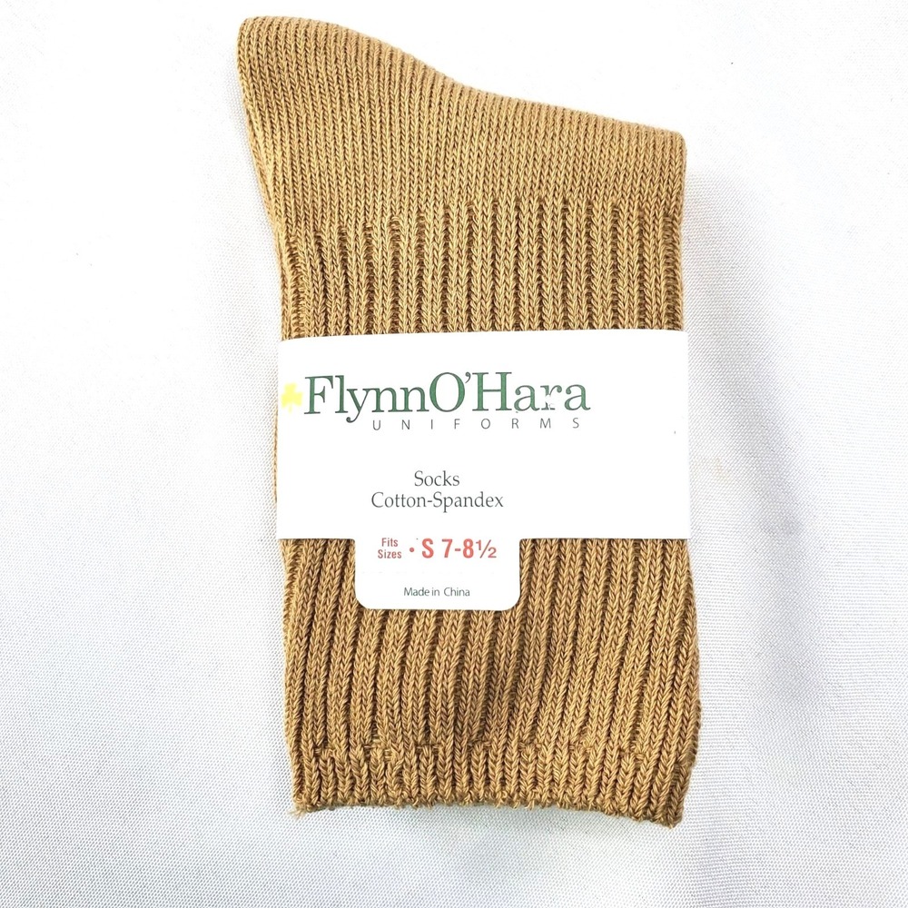 Flynn OHara Beige Crew Socks S 7-8.5 Cotton-Spandex Blend Uniform Made In China
